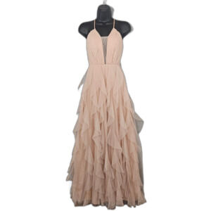 Social Couture Maxi Ruffle HOCO Dress Size 1/2 Missing Belt Powder Pink Tulle